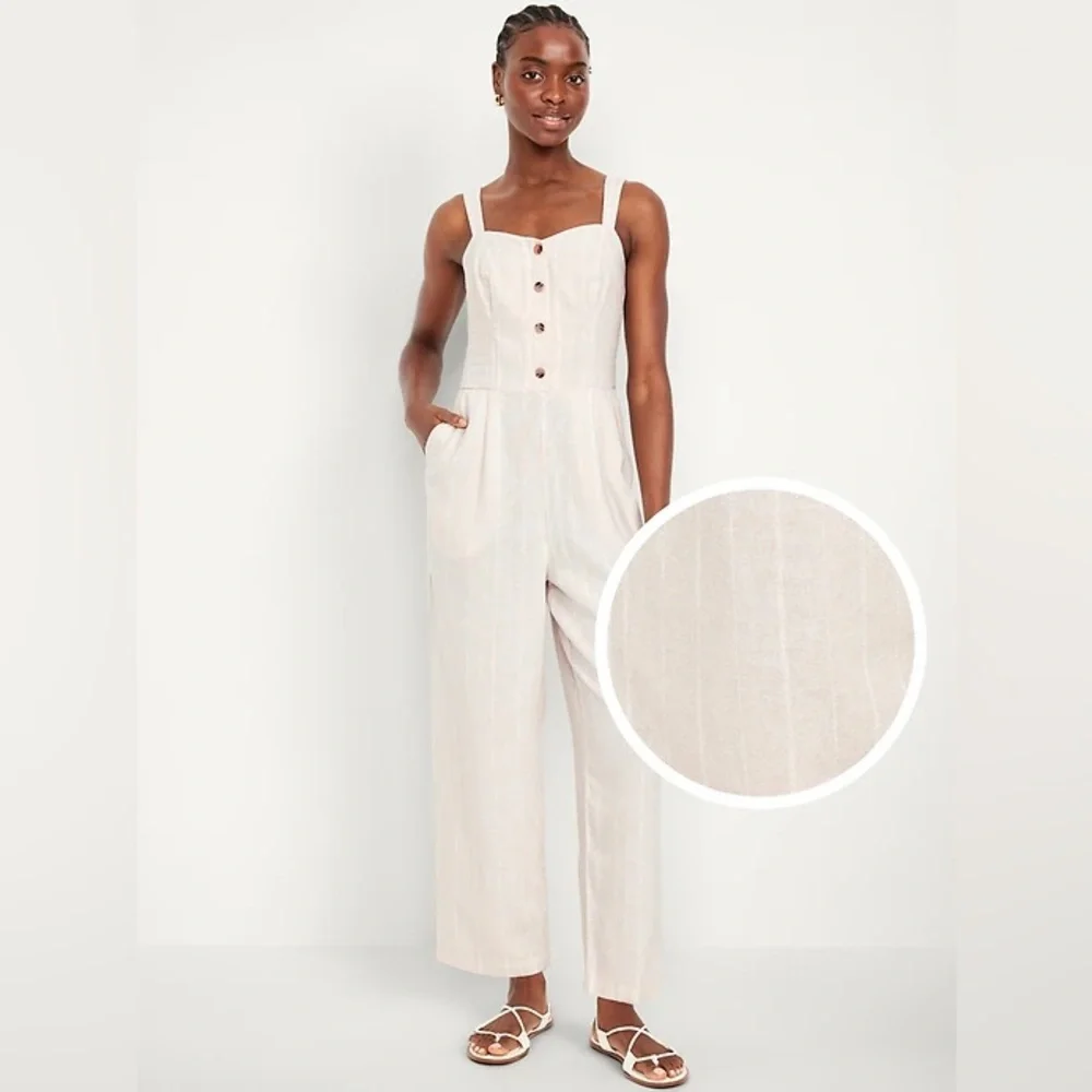 Old Navy Button-Front Linen-Blend Cami Jumpsuit (NWT) - Picture 1 of 11